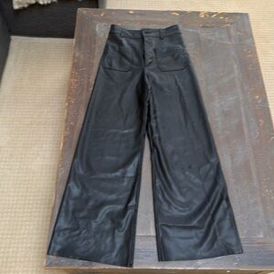 Zara black leather wide leg pants